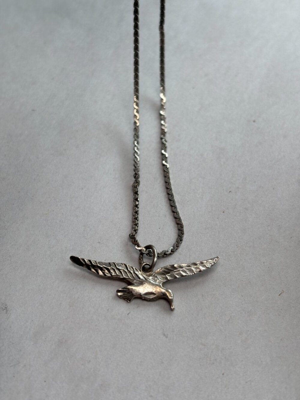 Vintage Silver Bird In Flight Necklace Charm